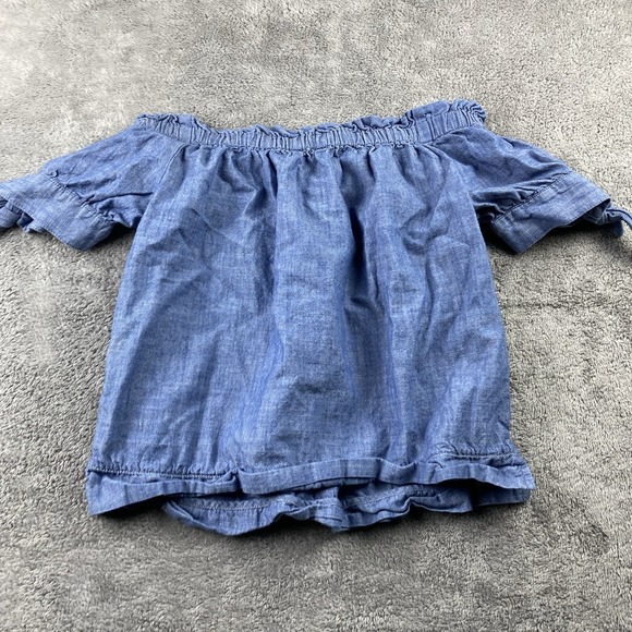 J Crew Chambray Off Shoulder Top Womens 2P Petite Blue Short Sleeve - Picture 10 of 13